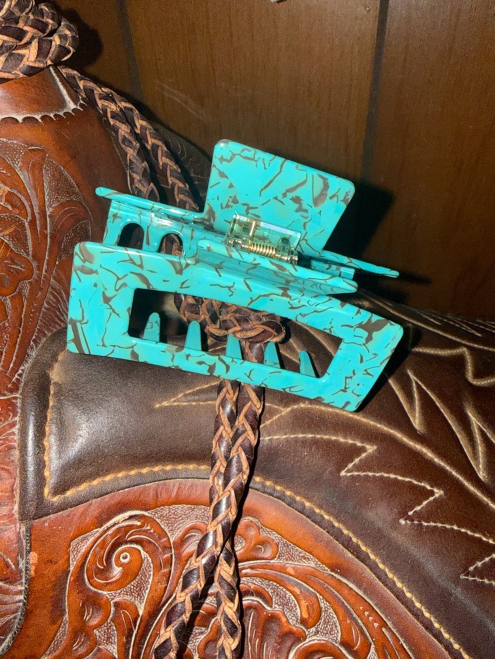 Turquoise Marbled Rectangle Hair Claw Clip